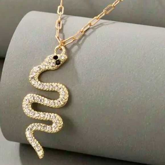 Jewelry - New luxury black onyx eyed snake serpent pendant choker necklace 6.16F
